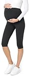 Be Mammy 3/4 Umstandsleggings Kurz aus Baumwolle Bequeme und blickdichte Schwangerschaftsleggings Umstandsmode BE20-229 (Schwarz, XL)