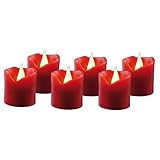 hellum LED Wachskerzen 6 Stück, Ø 5cm x 5cm hoch, LED Kerzen rot flackernde Flamme, Kerzen mit Batterien (6xCR2032 inkl.), Weihnachtsbeleuchtung Deko, Echtwachs 150773