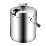 Edelstahl Eiskübel 1.3L, Edelstahl Eiswürfelbehälter Doppelwandig Isoliert mit Luftdichtem Deckel Sieb und Eiszange, Eiseimer Eisbehälter Eiswürfel für Bar Party Hause