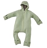 ALAVYA HOME® WALKOVERALL, Baby Wollwalk-Overalls aus Natur 100% Bio-Schurwolle Wollfleece mit Reißverschluss, Walk Woll-Anzug für Kleinkind und Baby - Pastel Khaki 74/80