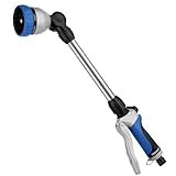 RESTMO Garten Gießstab Metall, 42cm Lang Gartenbrause mit Stiel, 180° schwenkbaren Kopf Stabbrause mit Durchflusskontrolle, 7 Sprühbilder Bewässerung Zauberstab für Blumenampeln und Sträucher, Blau