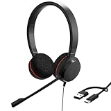 Jabra Evolve 20 Stereo Headset - Unified Communication Zertifizierte Kopfhörer für VoIP Softphone mit passiver Geräuschunterdrückung - USB-C/A - Schwarz