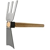 Gartenhacke, 2 in 1 Grabengabel mit Holzgriff, Kopfschaufel mit Kohlenstoffstahl und 3-zeitliche Gabel für das Unkraut, Graben und Lockern des Bodens