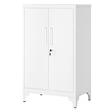 SONGMICS Aktenschrank, Mehrzweckschrank, Büroschrank mit 2 Türen, Schrank abschließbar, Aufbewahrungsschrank aus Stahl, für Arbeitszimmer, Wohnzimmer, mattweiß OMC012W01