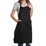 BIGHAS Verstellbare Schürze mit Tasche, Extra Lange Bänder für Damen und Herren, 18 Farben, für Koch, Küche, Zuhause, Restaurant, Cafe, Kochen, Backen, Gartenarbeit 27W×32L (Schwarz)