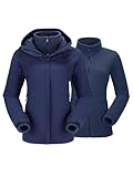 OutPro 3-in-1 Winterjacke Damen Wasserdicht Winddicht Skijacke Outdoor Wandern mit Fleece Gefüttert Doppellagige Abnehmbare Kapuzen-Funktionsjacke für Ski, Bergsteigen, Reisen Blau XXXL
