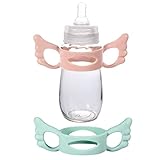 2 Stück Baby Flaschengriffe, Weithals Babyflaschengriffe mit Griffigen Babyflaschengriffen Universalgriff BPA-Freies Weiches Silikon (Grün, Pink)