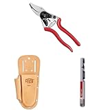 FELCO 6 Gartenschere mit Lederholster 910+ und Schärfwerkzeug 905 – Kompaktes, ergonomisches Set für kleine Hände und längeren Einsatz