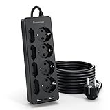 Mehrfachsteckdose 8-Fach mit Überspannungsschutz, Sameriver Steckdosenleiste Steckerleiste mit 3 USB, Mehrfachstecker mit Schalter,2M Verlängerungskabel Verteilersteckdose für Zuhause,Büro