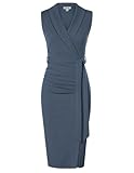 Damen Sommer GrauBlau Kleider Reverskragen Elegant Bodycon Businesskleider Hochzeitsgäste Kleider 38