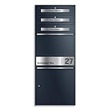 Metzler Paketbox mit 3 Briefkästen draußen groß XXL, Briefkasten 3 Parteien mit Paketfach in Anthrazit RAL7016, 3er Paketbriefkasten groß, Personalisiert Edelstahl Namensschild Gravur - Bispo Max 2