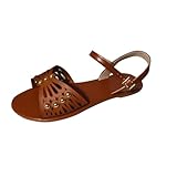 HAOLEI Sandalen Damen Leichte Bequeme Sommer Sale Angebote Sandaletten Elegante Schöne Große Hohle Sandalen Mit Flacher Schnalle Zum Tragen Von Leichten Strandsandalen Mit Nieten Im Ethno Stil