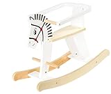 Mamabrum Holz-Schaukelpferd, Mitwachsend für Babys & Kleinkinder, Abnehmbarer SchutzbüGel, Weiß - Sicheres Schaukeltier mit Geländern, bis 25 kg, 68x48x26,5 cm