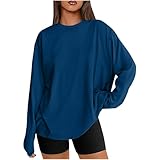Ybing Sweatshirt Damen Oversized Lässiges Rundhals Oberteile Elegant Einfarbig Pullover Ohne Kapuze Casual Bequemes Langarmshirt Langarm Pulli Longshirt Leicht Locker Longpullover für Frauen