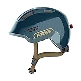 ABUS Kinderhelm Smiley 3.0 ACE LED - Fahrradhelm mit Licht - tiefe Passform & Platz für einen Zopf - für Mädchen und Jungs - Blau Glänzend, Größe S