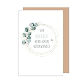 Edition Seidel Premium Glückwunschkarte zur Hochzeit mit Umschlag aus Kraftpapier. Hochzeitskarte Grußkarte Vermählung Just Married Wedding Eukalyptus edel (H476 SW024)