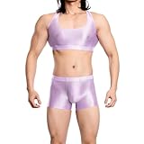 Generisch String Exotische Bekleidung Herren Öl Body Glänzend Kostüm 2 Teilig Boxshorts Mit Penishülle Beutel Und Sexy Crop Top Anliegendes Outfit Bequemes Dehnbares Dessous Für Alle Jahreszeiten