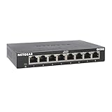 NETGEAR GS308 LAN Switch 8 Port Netzwerk Switch (Plug-and-Play Gigabit Switch LAN Splitter, LAN Verteiler, Ethernet Hub lüfterlos, robustes Metallgehäuse mit Ein-/Ausschalter), Schwarz