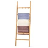 Relquorax Handtuchleiter Bambus, Leiterregal mit 6 Sprossen und 4 Haken, Kleiderleiter Handtuchhalter Handtuchständer für Badezimmer, HxB 170 x 43 cm (Natur)