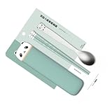 Ciieeo 1 Satz Leichtes Kinderbesteck Set mit Bär Tragbare Essstäbchen und Löffel mit Aufbewahrung für Camping Reisen und Schule Freies Silikon