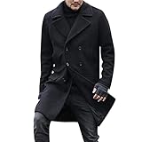 Celucke Wollmantel Herren Winter Lang Mantel Dufflecoats Schnalle Slim fit Business Trenchcoat Casual Windbreaker Warm Wintermantel Revers Jacke Winddicht Übergangsjacke