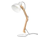 tomons Schreibtischlampe, LED Tischlampe im Klassichen Holz-Design, Nachttischlampe, Lampe mit Verstellbarem Arm, Tischlampe Wohnzimmer für Zimmer Büro, Weiß