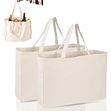 Coztie Baumwolltasche, 2 Stück Groß Einkaufstasche 45 x 35 cm Baumwollbeutel Stoffbeutel, Jutebeutel, Stoffbeutel Unbedruckt für Wäsche Sport Shopping Wiederverwendbare Jutebeutel (2, Beige)