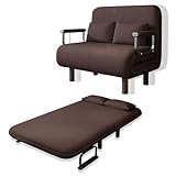 JATBFCC Schlafsofa, modernes Leinen, Schlafsofa, Zweisitzer, Klappstuhl, zwei Wurfkissen, umwandelbares Schlafsofa mit Armlehnen, Wohnung, Schlafsaal, Büro (Braun, 150 cm)
