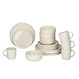 alpina Geschirrset 16-Teilig - Teller Set 4 Personen - Steinzeug Geschirr - Frühstücksteller, Essteller, Schalen und Tassen - Mikrowellen- und Spülmaschinenfest - Creme