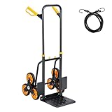 Robuster Treppensteigwagen, 200 kg Kapazität, zusammenklappbarer Trolley, 6 Räder, Doppelgriff, Handkarre, Teleskopgriff, rutschfeste Ablage, tragbare Sackkarre für Zuhause, Lager, Einkaufen, Schwarz