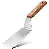Pfannenwender aus Edelstahl mit Holzgriff, 11 x 2,7 Zoll, Grillwender, Hitzebeständiger Küchenschaber, Robuster Metallspatel für Grillen, Burger, Braten und Küche, Silberfarben