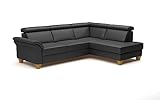 CAVADORE Leder-Ecksofa Ammerland mit Ottomane / Landhaus-Sofa mit Federkern + Kopfteilverstellung / 245 x 84 x 194 / Leder Schwarz