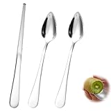 Giantree Grapefruitlöffel Edelstahl 3-Teiliges Set, 2 Grapefruitlöffel aus Edelstahl und 1 Grapefruitmesser Babynahrungsergänzung Fruchtlöffel gezackte Kanten Löffel für Kiwi Äpfel Grapefruits