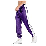 Locker sitzende, seitlich geknöpfte Basketball-Trainings-Jogginghose mit elastischen Bündchen Schlupfhosen Herren Gummizug (Purple, XL)