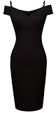 HOMEYEE Damen Vintage Blumendruck Off Shoulder Riemchen Knielänge Bodycon Enges Kleid B309 (EU 36 (Herstellergroesse: S), Schwarz)