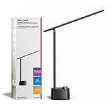 Honeywell Upgraded LED-Schreibtischlampe - H01 Pro Sunturalux™ klappbare Schreibtischlampe mit USB A+C Ladeanschluss, 3 Farbmodi dimmbare Tischlampe für Zuhause Büro Lesen (Schwarz)