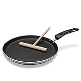 GSW Crêpe-Pfanne – flache Pfanne für Crêpes, Pancakes, Palatschinken und Eierspeisen, inkl. Teigverteiler, auch für Induktion, Antihaftbeschichtung – Aluminium, 26 cm