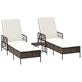vidaXL Gepolstertes Sonnenliege Set Braun und Cremeweiß Outdoor Sitzmöbel Faltbar Verstellbare Armlehnen für Terrasse Balkon Garten mit Tisch Lounge Stühle Sonnenbade-Stuhl Sitz UV-beständig
