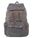Vintage-Rucksack aus Leder und Canvas – Unisex-Rucksack mit Kordelzug for Schule und Alltag(Gray)