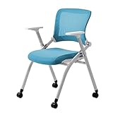 Ergonomischer klappbarer Schreibtischstuhl mit Armlehne & Rädern – Netzrücken Bürogästestuhl für Konferenzen Empfänge Trainingsräume – Bequemer blauer klappbarer Bürostuhl