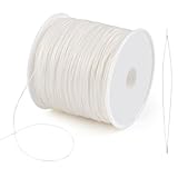Gewachste Schnur, 0,5mm x 106m Gewachster Faden, Wachsschnur mit Perlennadel, Polyesterschnur Gewachstes Garn für Armbänder, Halsketten, Schmuckherstellung, DIY Basteln (Weiß)