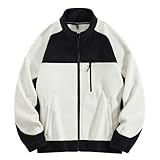 Herrenjacken, langärmlig, Herbst und Winter, warm, Fleecejacken, Herren, mit Taschen, Wintermantel, Plüsch, warm, Knöpfe, lässig, Fleecemantel, Reißverschluss, Langarm, weiß, 6X-Large
