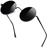 KANASTAL Runde Sonnenbrille Herren Damen Klassische Retro Polarisierte Sonnenbrille Rund mit Metallrahmen Vintage Hippie Rave Brille UV400 Schutz, Matt Schwarze Rahmen Schwarze Gläser