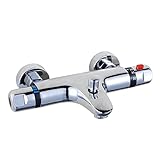 Badewannenarmatur mit Thermostat,Mischbatterie Badewanne Chrom,2 Auslässen Duscharmatur Aufputz, mit 38°C Sicherheitstaste,Brausethermostat zur Regelung der Warm- und Kalttemperatur (5°-80°C)