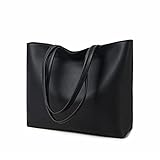 MEEGIRL Damen Henkeltaschen, Einfache Handtaschen PU Leder Tote Shopper Bag für Arbeit, Schule, Einkauf mit Reißverschluss und Innentasche (Schwarz)