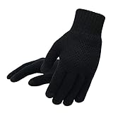 SHUIYUE Winter-Solid-Color-gestrickte warme Handschuh für Herren mit T-Touch-Bildschirm LederFingerlos Schwarz (Black, One Size)