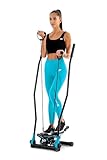 Hop-Sport Stepper mit Haltegriffen, Blau - Kompakter Swing Stepper für Zuhause, Fitnessgerät mit LCD-Display und Expandern, Nordic Walking Training, Max. Belastung 100 kg