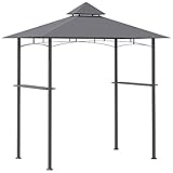 Outsunny Grillpavillon Gartenzelt Grill Pavillon Balkonpavillon mit Ablagen Flammhemmendes Doppeldach Grau 245 x 148 x 252 cm