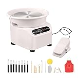 VEVOR Töpferscheibe, 25 cm Töpferformmaschine, 350 W elektrische Töpferscheibe mit Fußpedal & LCD-Touchscreen, Direktantrieb-Keramikscheibe mit Formwerkzeugen für Heimwerker-Kunsthandwerk, weiß