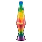 LAVA® - Lampe Regenbogen 2513, handbemalte dreifarbige Form, weißes Wachs, klare Flüssigkeit, dekorativer Sockel und Deckel, Original 14,5 Zoll Bewegungslampe der Marke